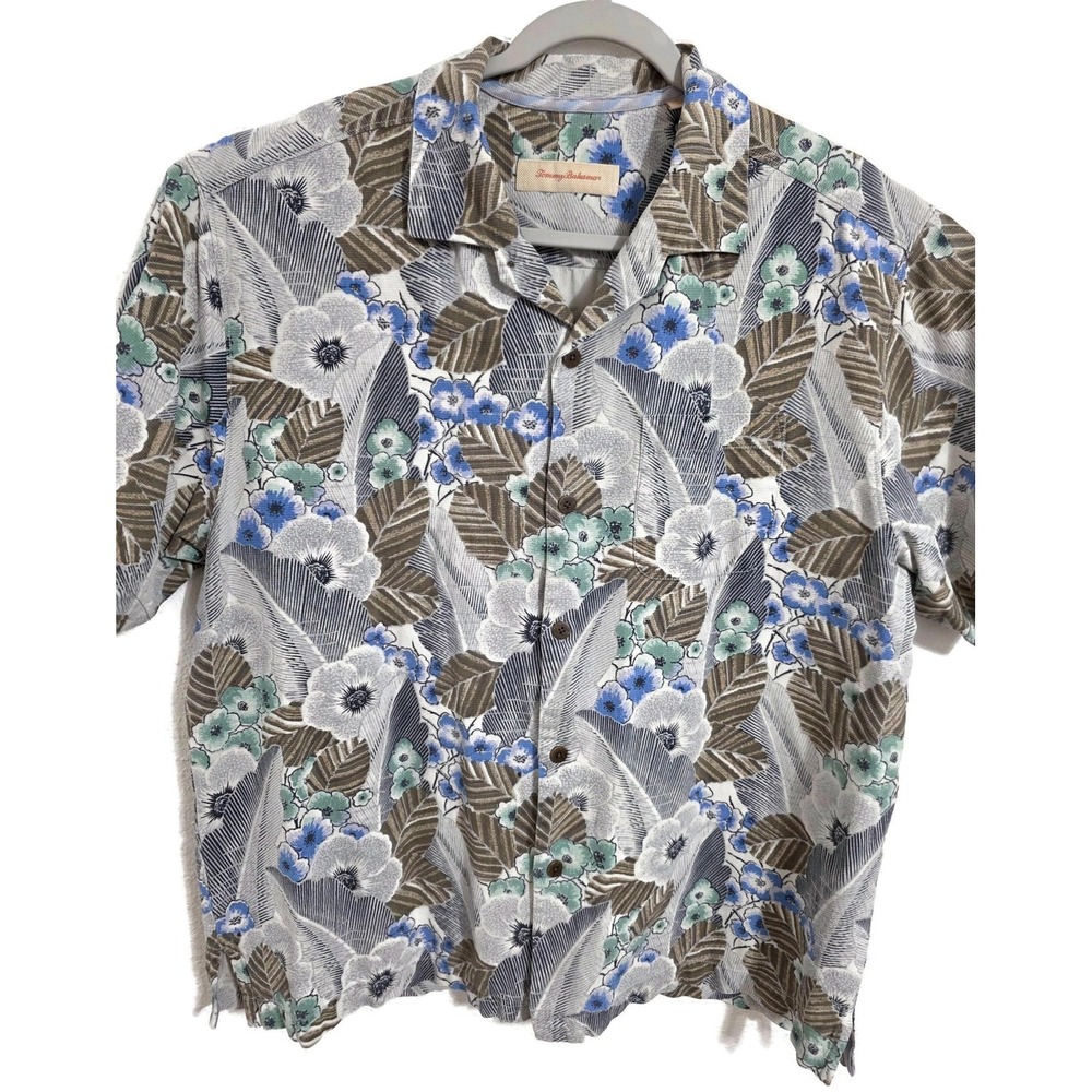 Tommy Bahama Shirt Mens XL Multicolor Floral Hawaiian Short Sleeve Silk